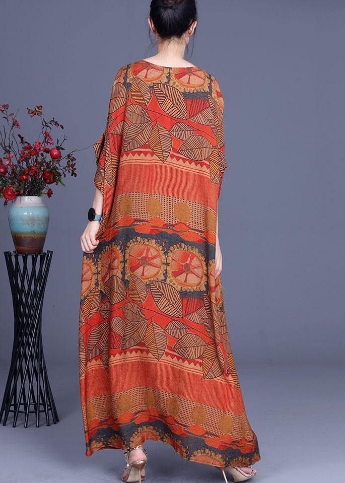 Tribal Print Oversized Kimono Sleeve Round Neck Shift Maxi Dress - View 4