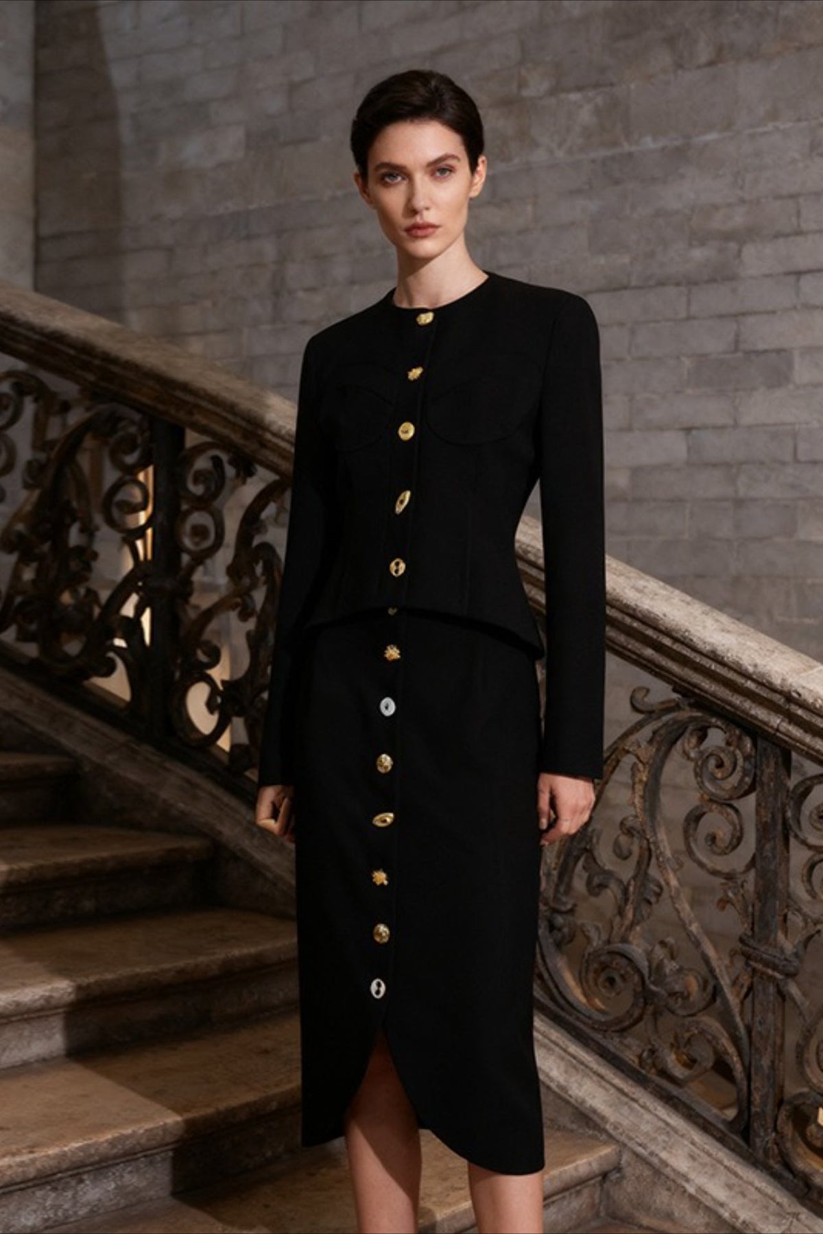 Vintage Solid Waist Cinching Slim Two Piece Set