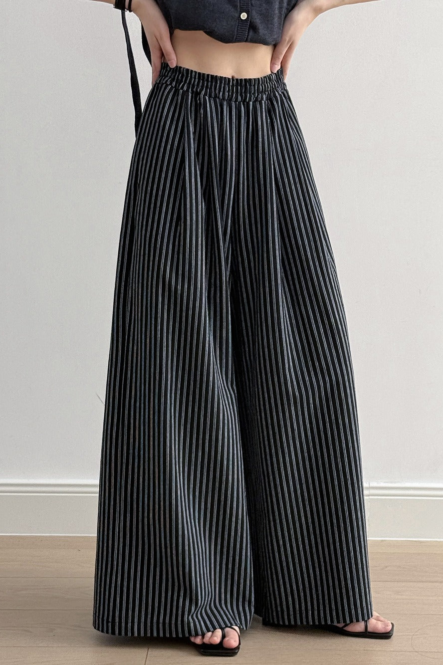 Striped High Waisted Wide Leg Straight Pants