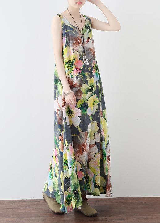 Floral Print Scoop Neck Sleeveless Oversized A-Line Maxi Dress - View 3