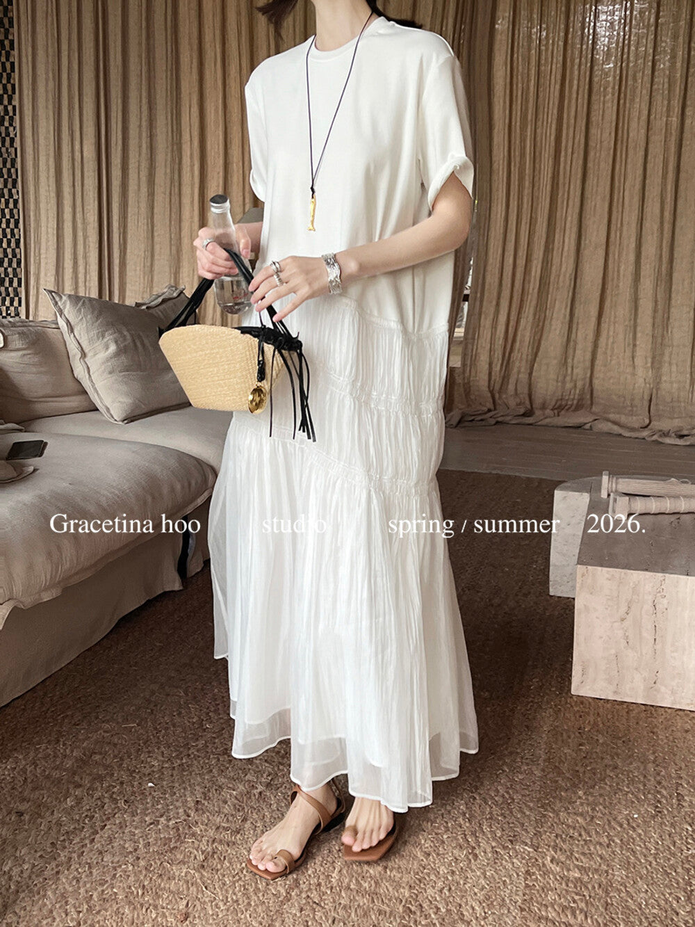 Short Sleeve Tiered Mesh A-Line Maxi Dress 2