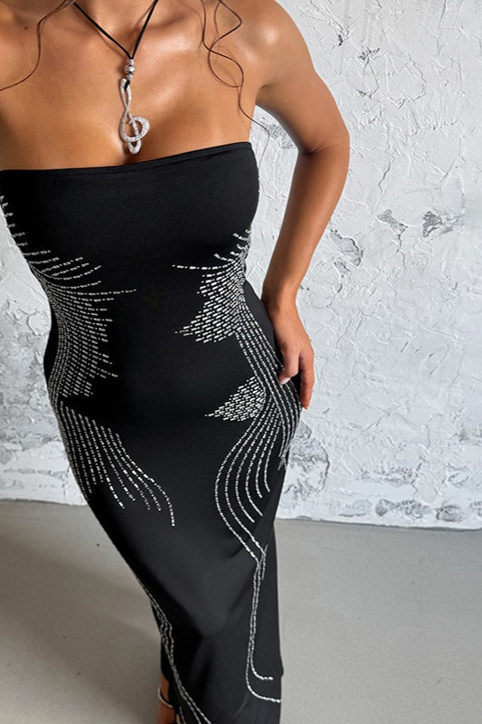 Angel Wing Rhinestone Strapless Formal Dress - View 2