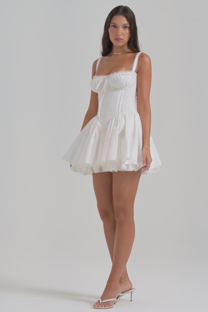 Lace Trim Sweetheart Tie Front Corset Flare Mini Dress - View 12