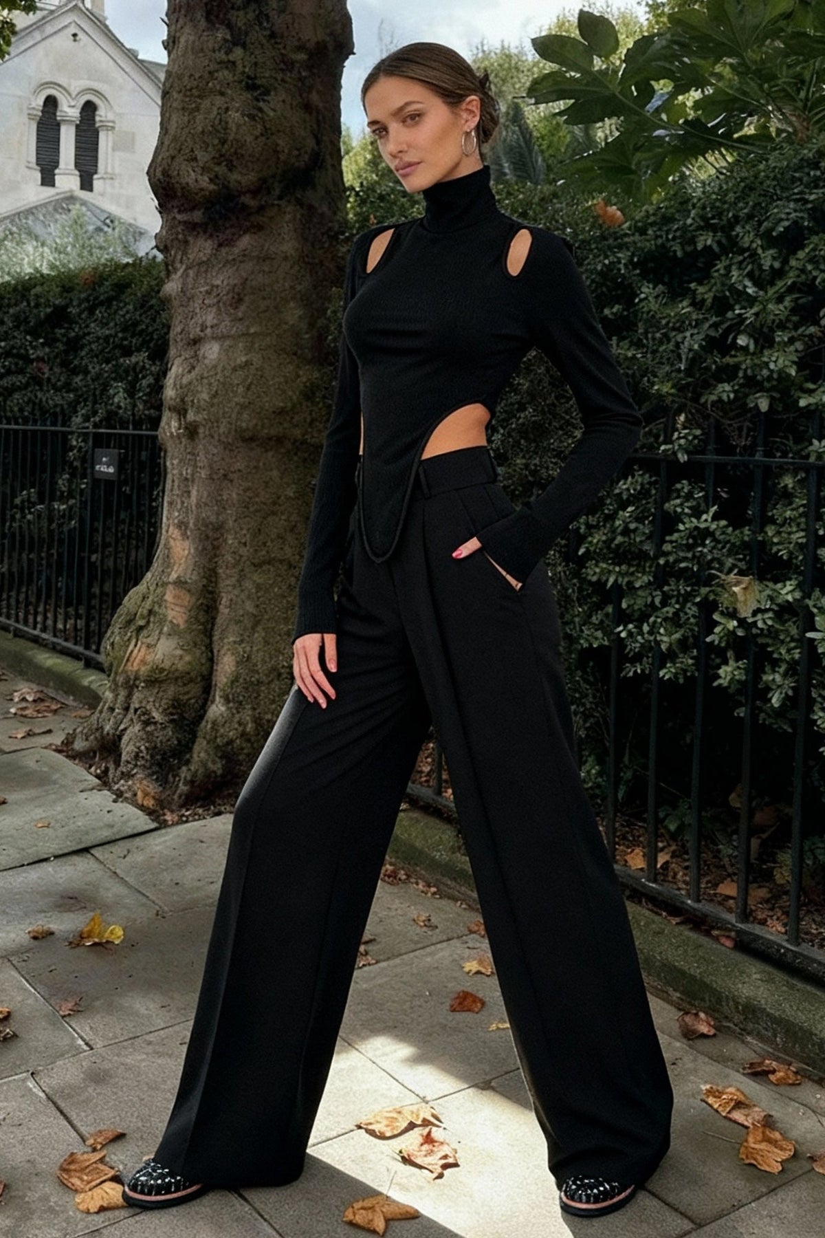 Cut Out High Neck Asymmetric Hem Top