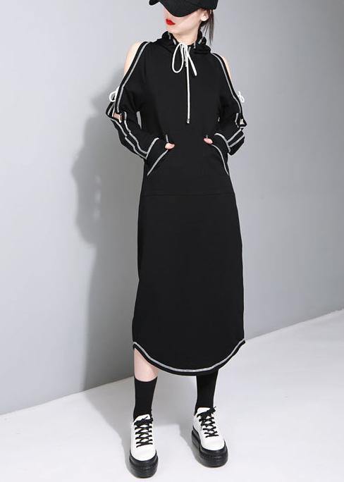 Cold Shoulder Hooded Long Sleeve Kangaroo Pocket Maxi Dress - View 3