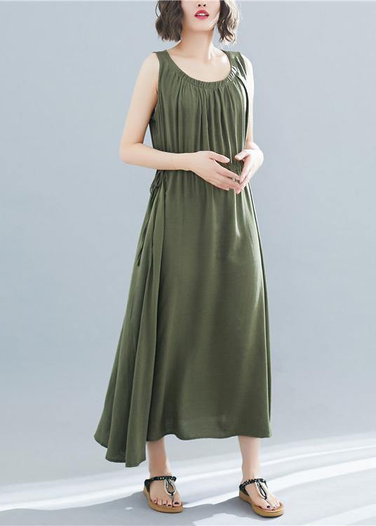 Round Neck Sleeveless Gathered Waist Pocket A-Line Summer Maxi Dress - View 3