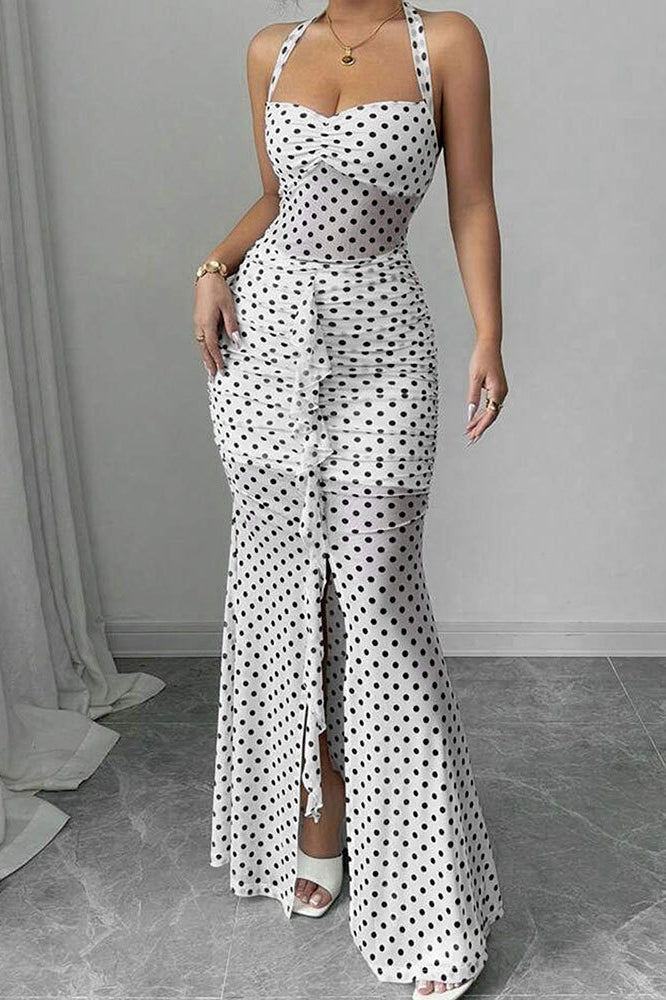 Polka Dot Backless Cami Mesh Maxi Dress - View 3