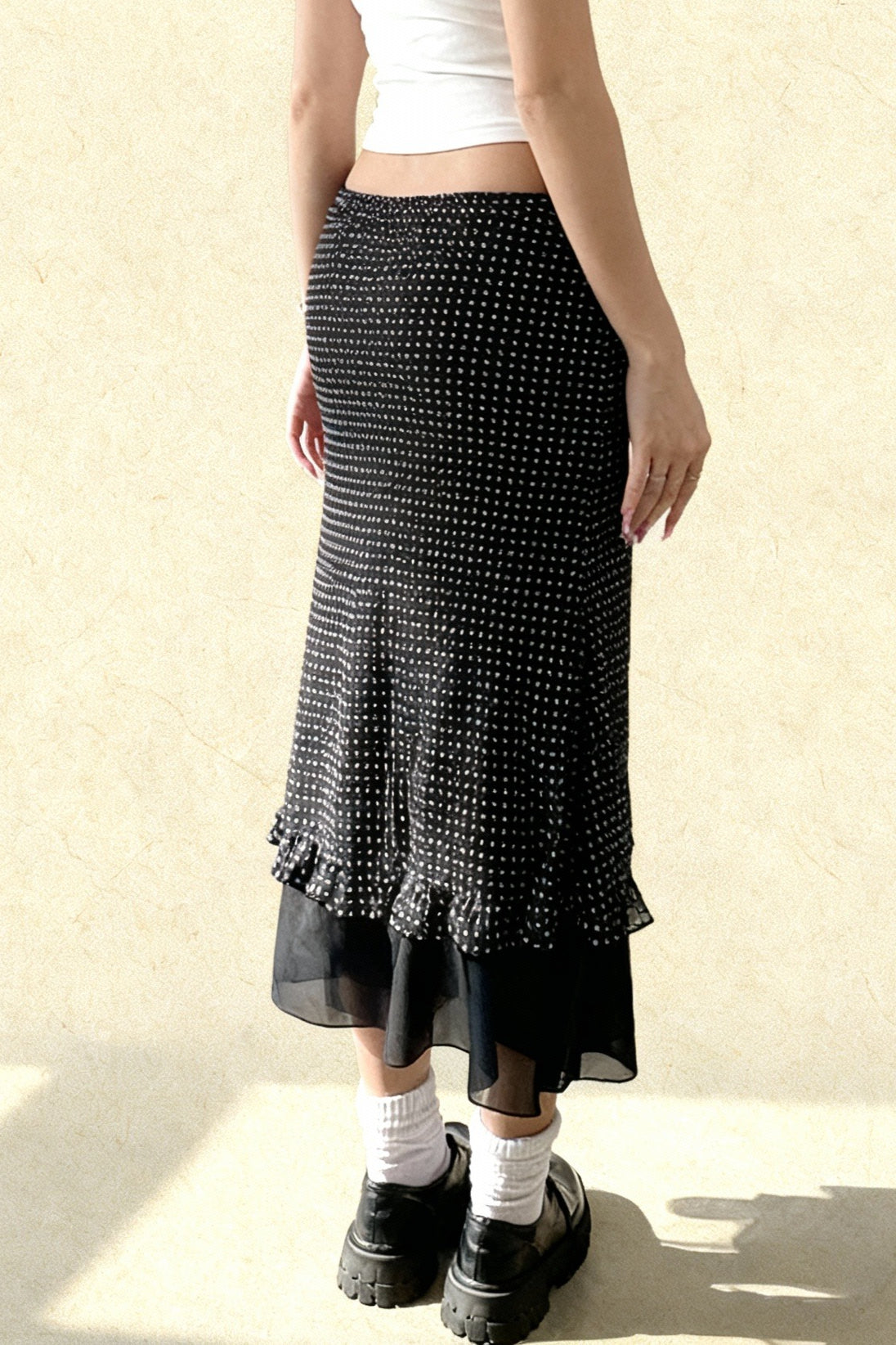 Polka Dot A-Line Mesh Midi Skirt