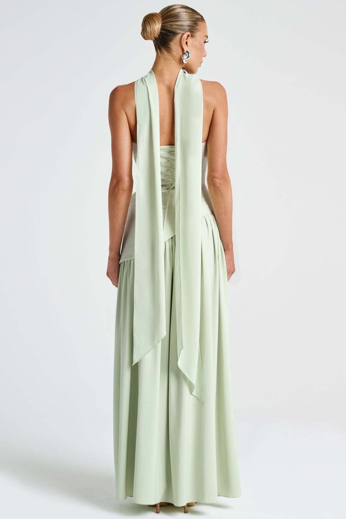 Strapless Scarf Neck High Split Draped Maxi Gown - View 12