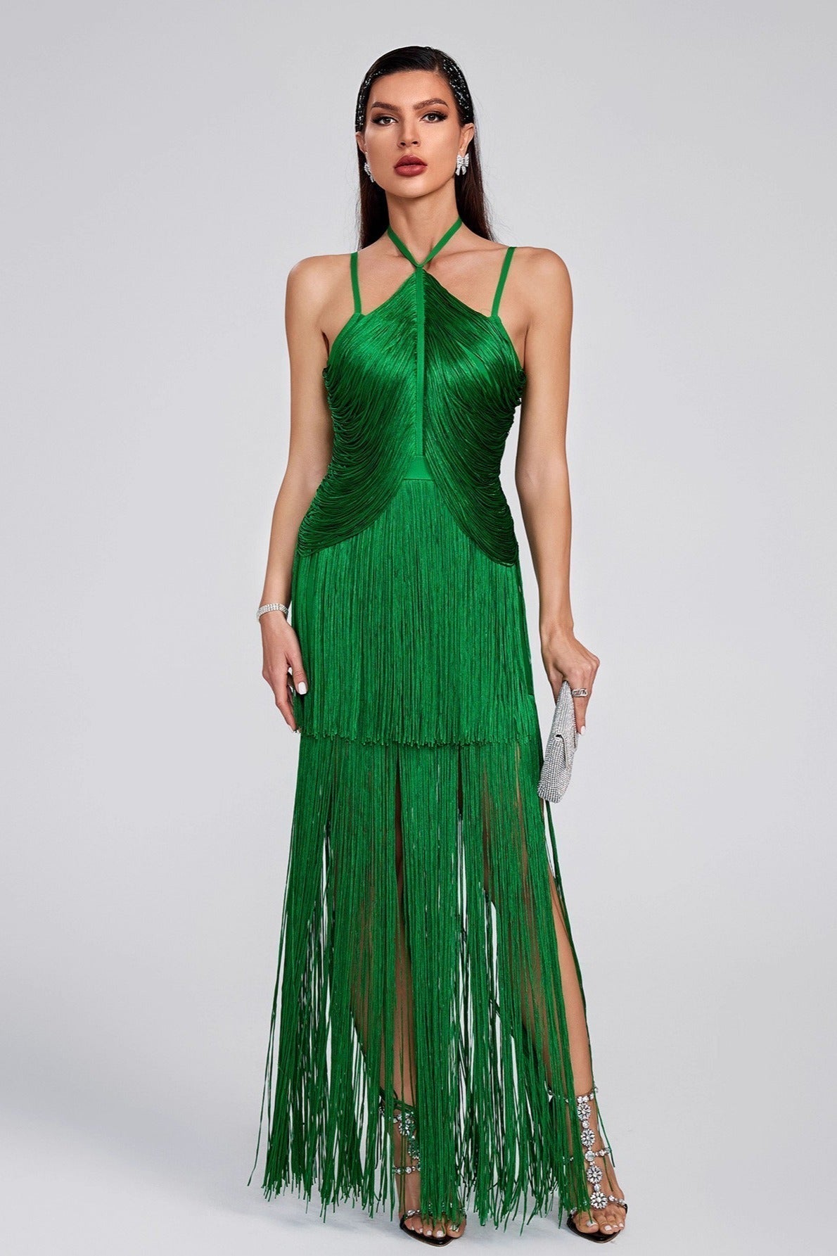 Halter Sling Maxi Fringe Hem Cocktail Dress - View 5