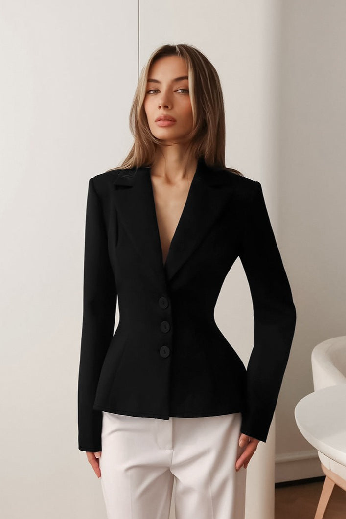 Office Elegance Pleated Waist Blazer