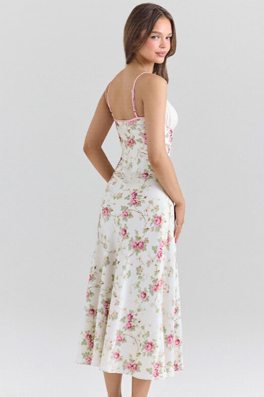 Floral Spaghetti Strap Lace Trim Sweetheart Slip Maxi Dress - View 7