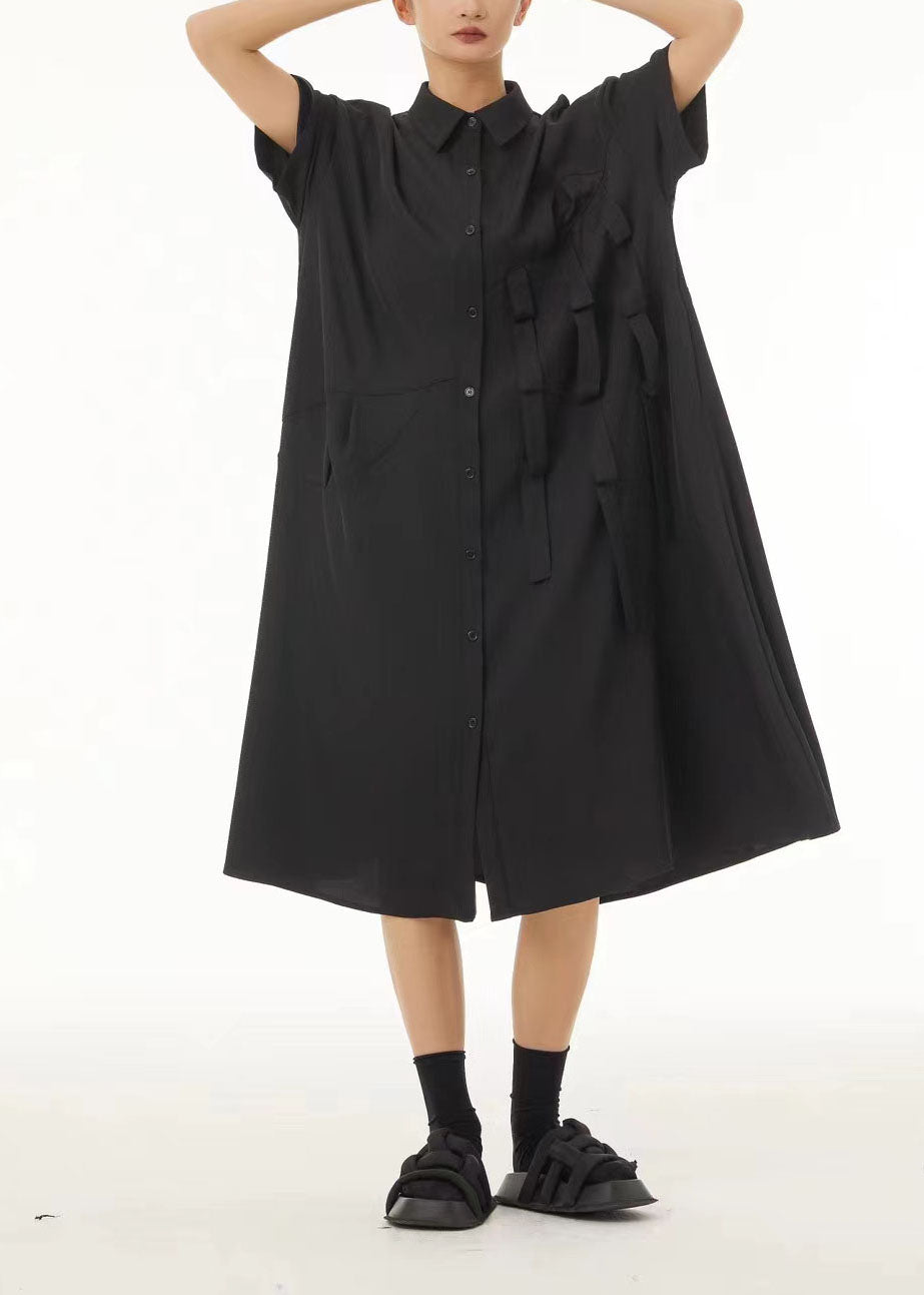 Oversized Button Front Strap Detail Short Sleeve Shirt Midi Dress - View 2