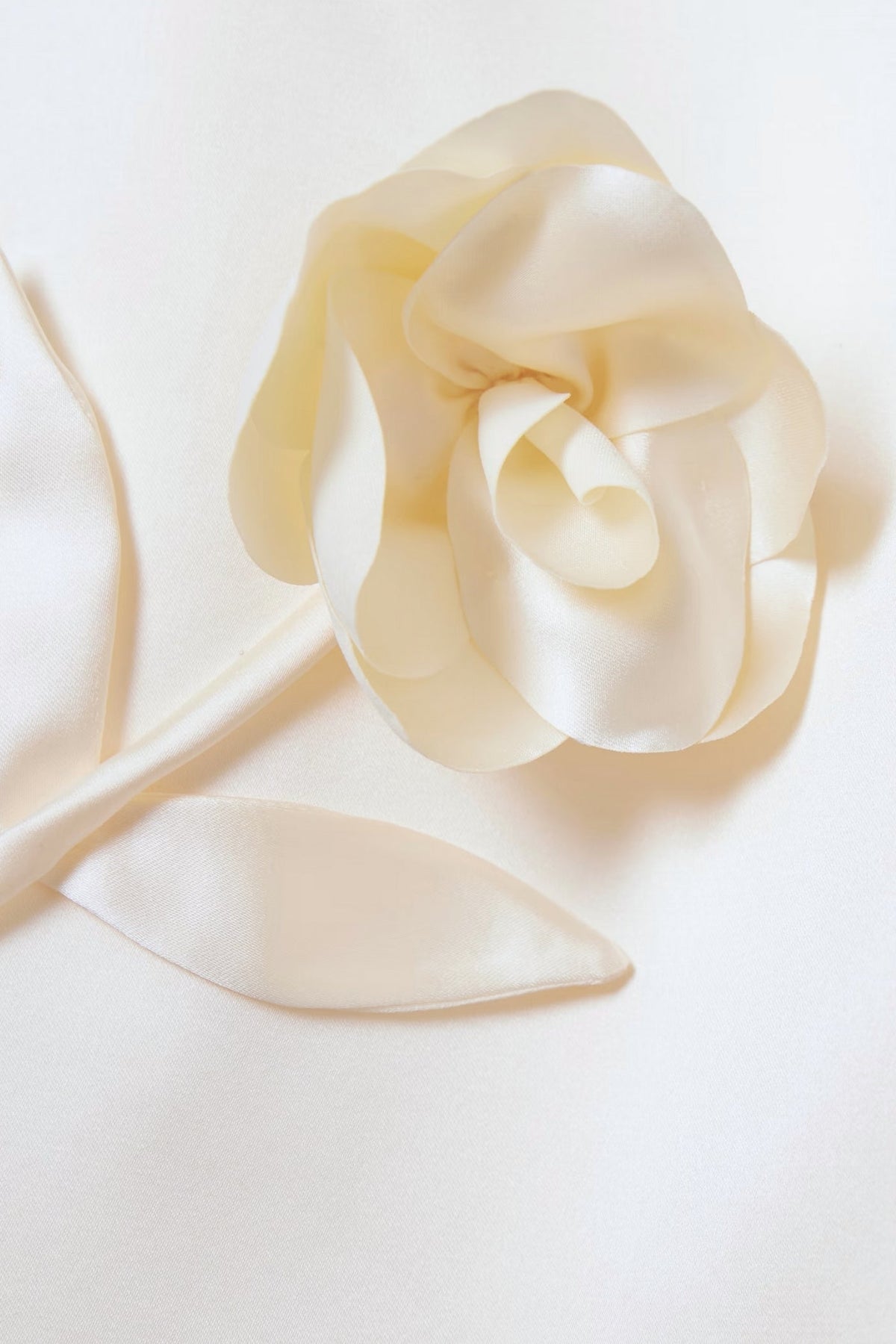 Satin Mini Dress with 3D Floral Appliqués - Ivoire - View 3