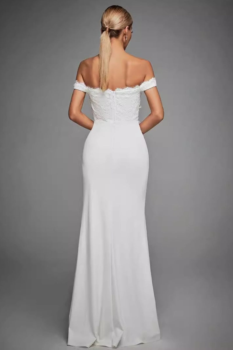 Off Shoulder Lace Bodice High Split Mermaid Maxi Gown 4