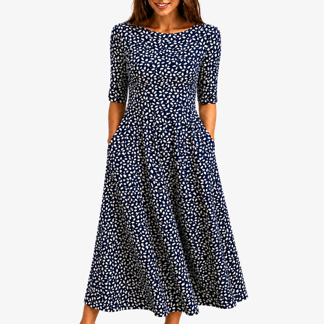 Ditsy Print Pocket Fit and Flare Midi Dress