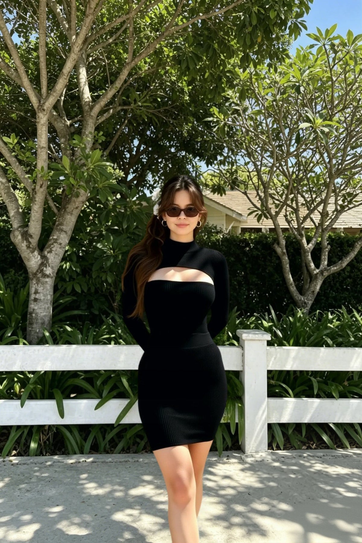 Mock Neck Long Sleeve Ribbed Knit Cut Out Bodycon Mini Dress 4