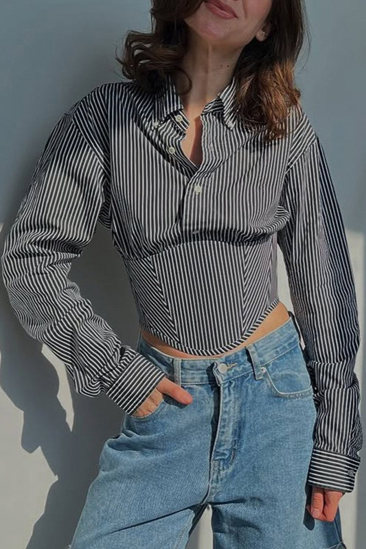 Striped Waist Tie Blouse