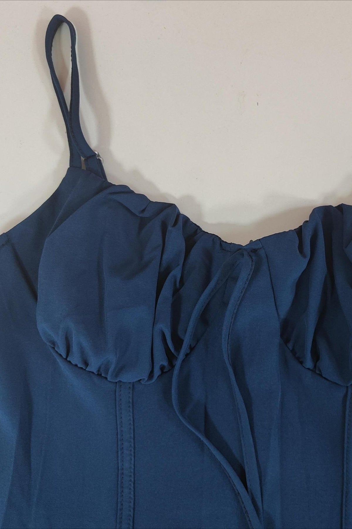 Satin Spaghetti Strap Sweetheart Tie Front Mermaid Maxi Dress - View 7