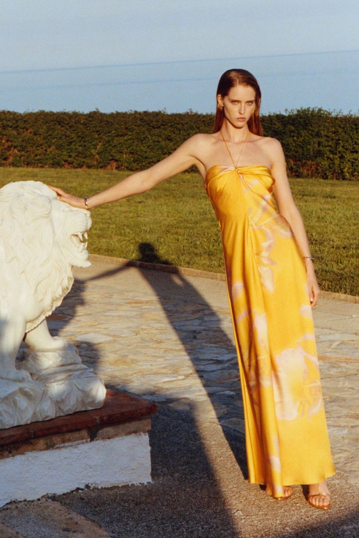 Satin Halter Neck Floral Bias Cut Slip Maxi Dress - View 6