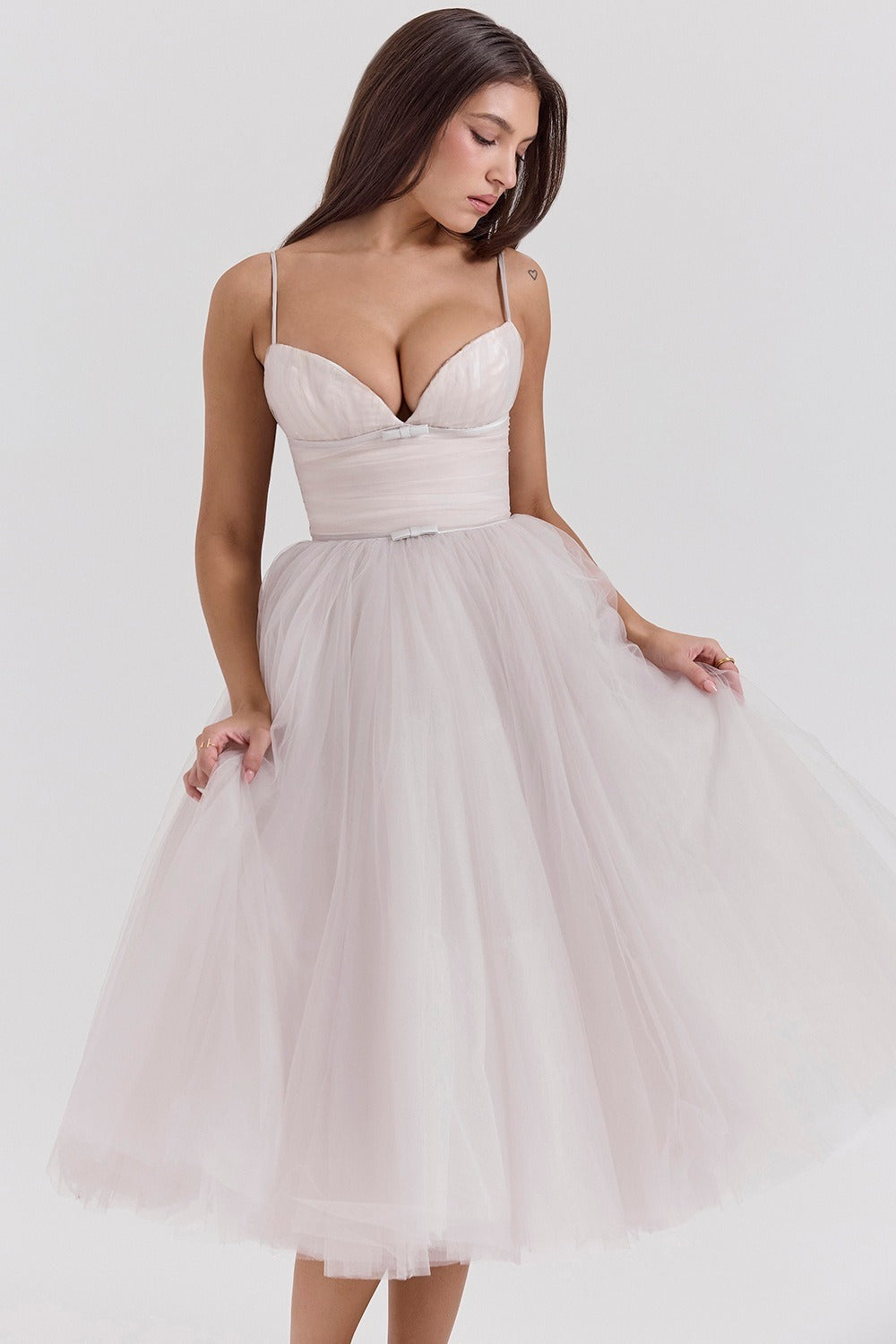 Tulle Sweetheart Spaghetti Strap Corset Fit and Flare Midi Dress - View 11
