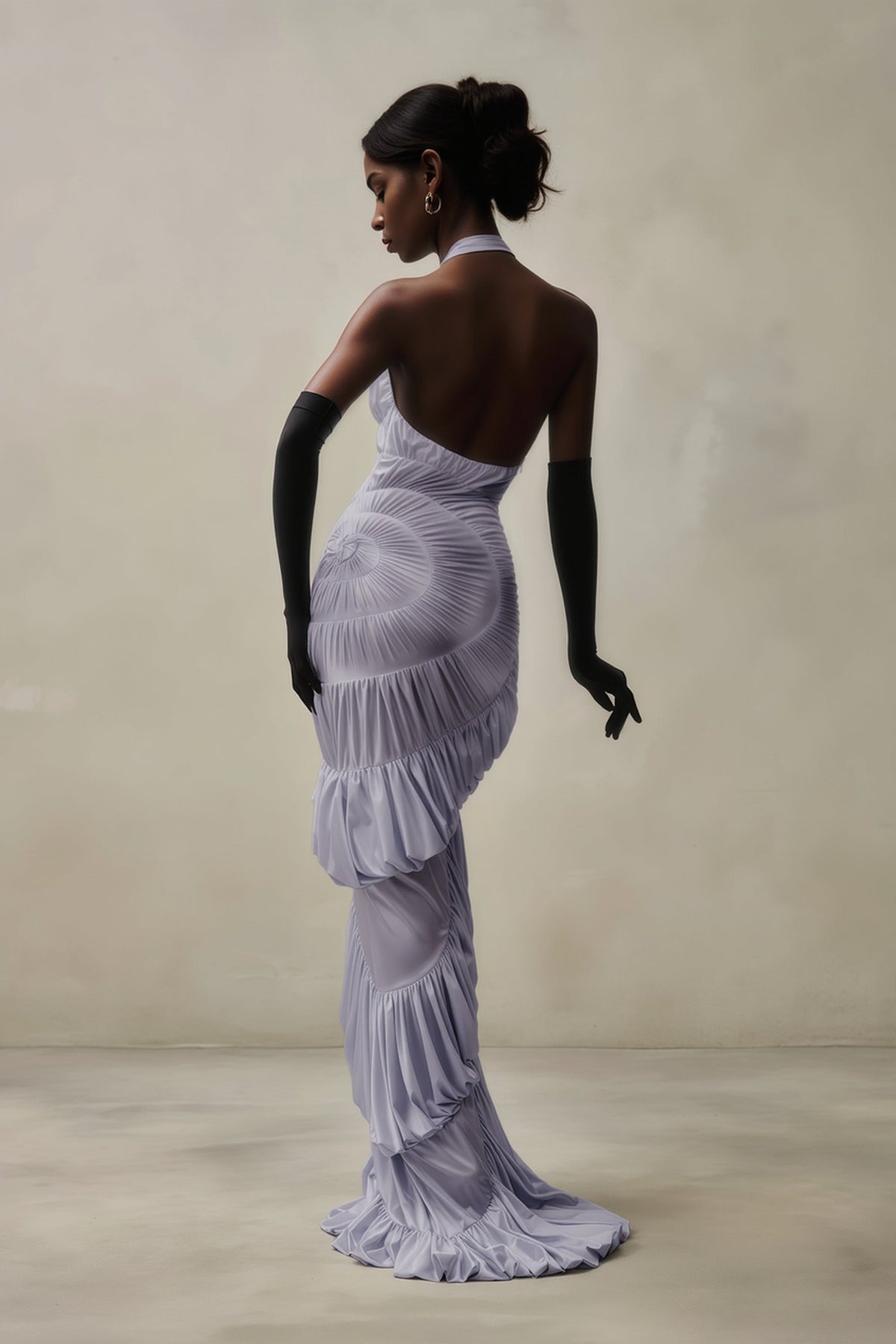 Backless Halter-Neck Ruched Dress