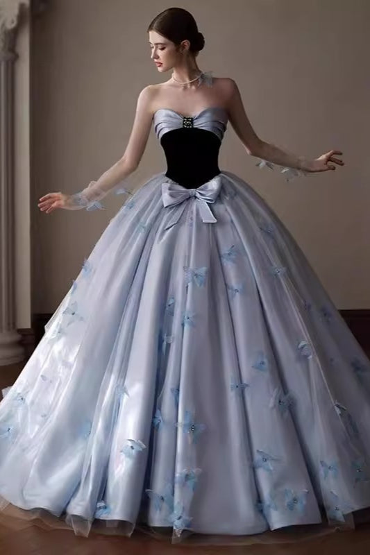 Strapless Sweetheart Butterfly Appliqué Bow Tulle Ball Gown 2