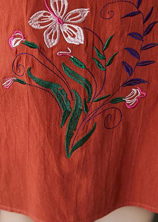 Floral Embroidery Round Neck Short Sleeve Shift Knee Dress - View 5