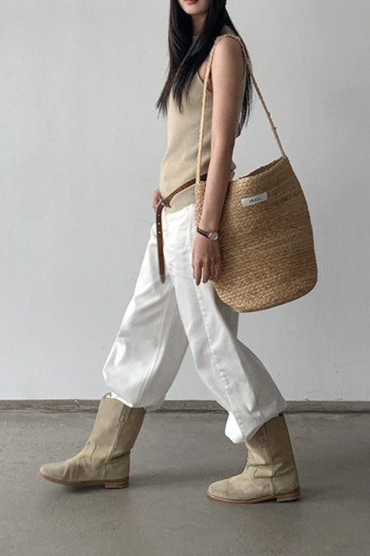 High-Waist Straight-Leg Denim Jeans