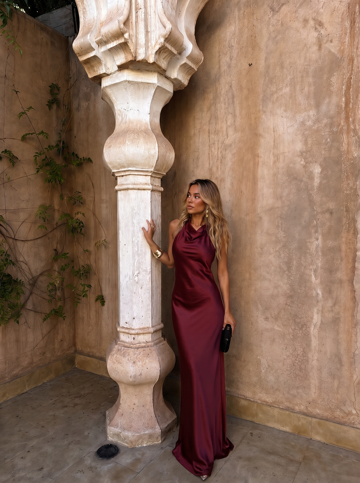 Cowl Halter Neck Satin Mermaid Maxi Dress 3