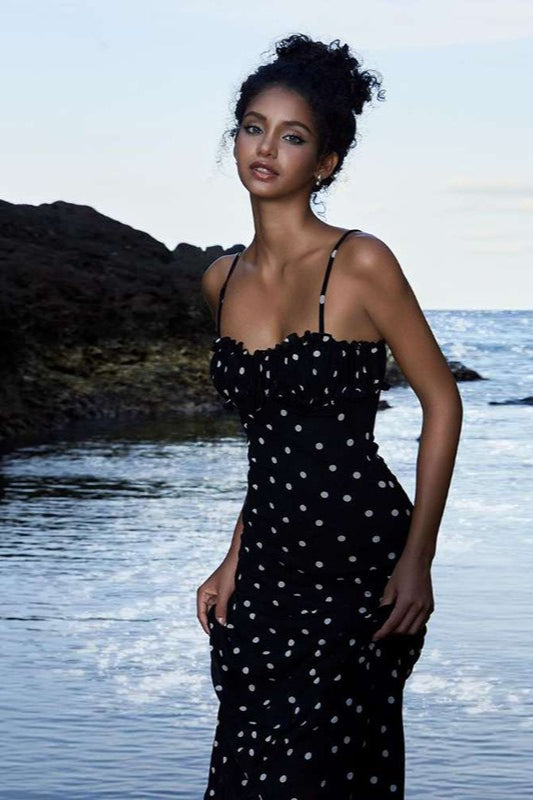 Polka Dot Spaghetti Strap Sweetheart Bustier Maxi Dress - View 2