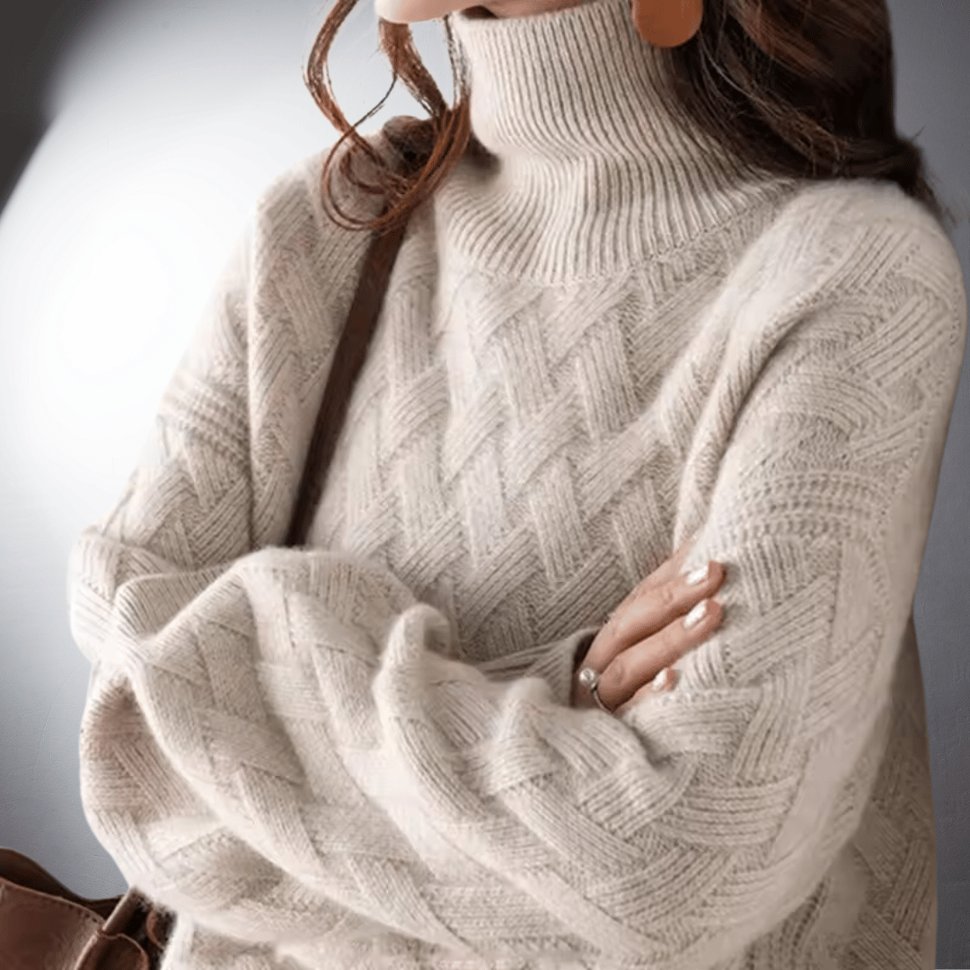 Turtleneck Basket Weave Oversized Sweater