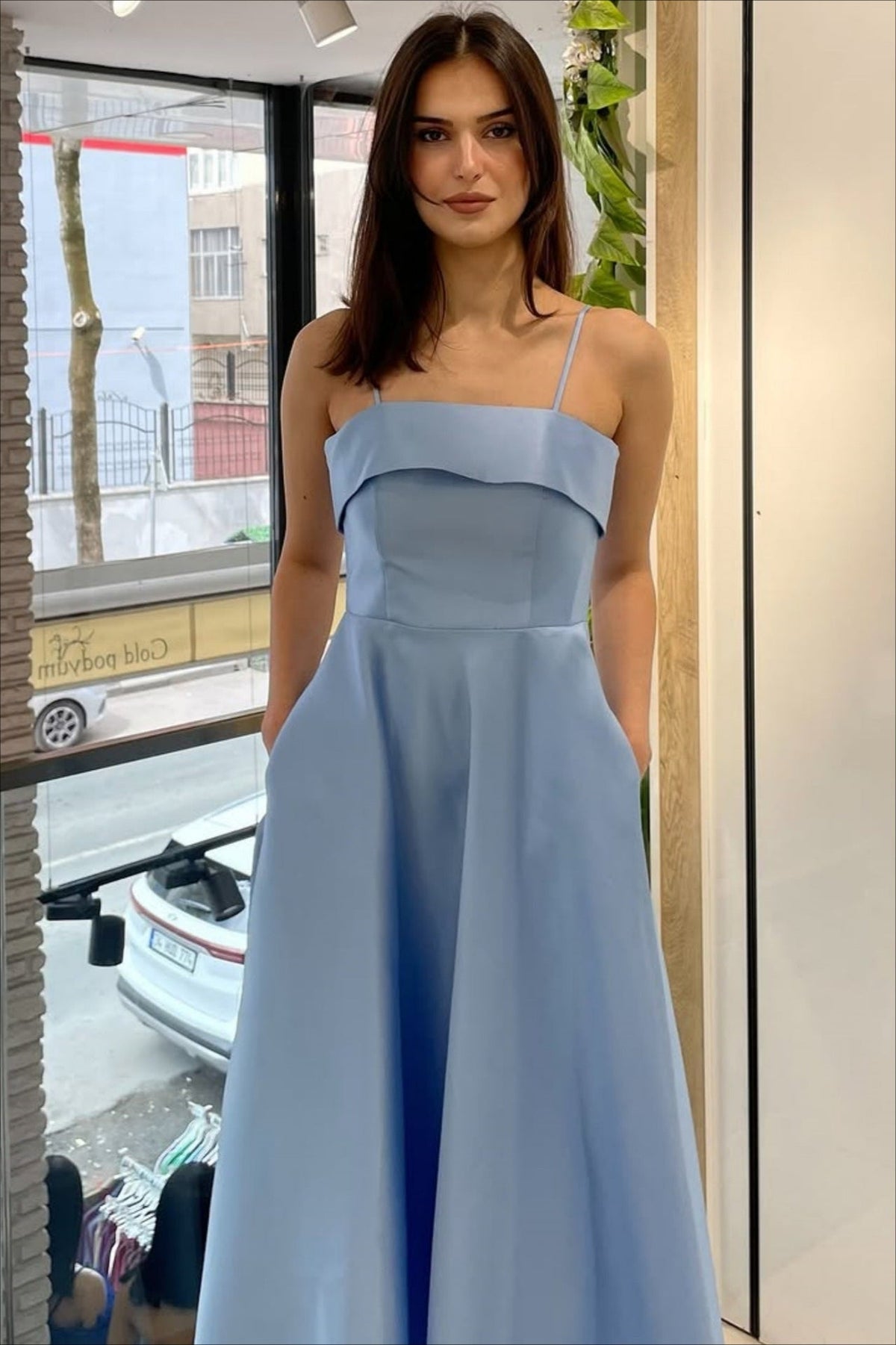 Spaghetti Strap Fit and Flare A-Line Midi Dress - View 7