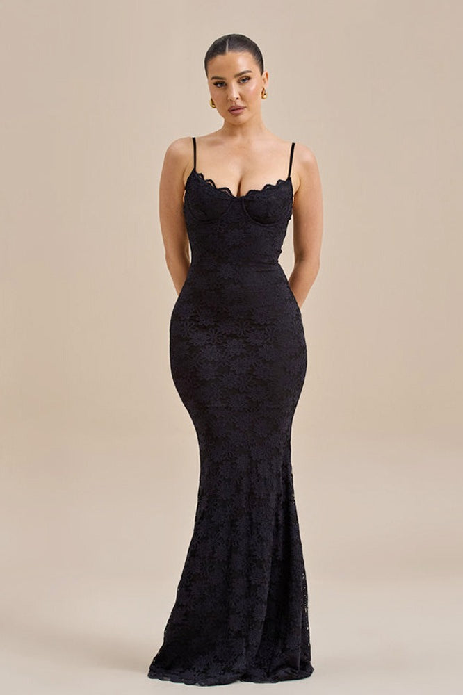 Backless Bodycon Cami Lace Maxi Dress - View 8