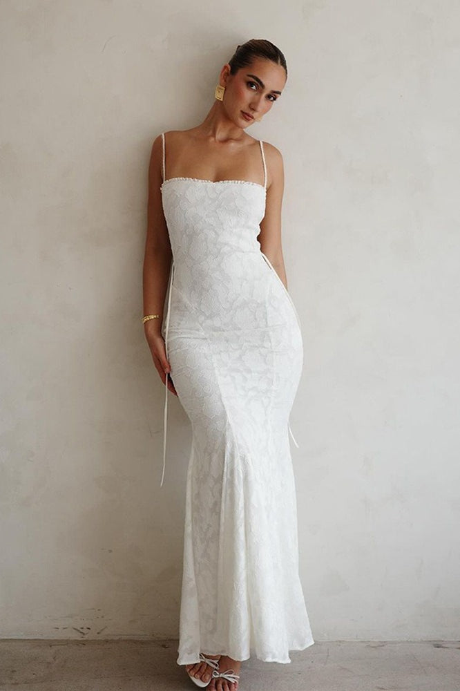 Lace Square Neck Spaghetti Strap Mermaid Gown - View 4