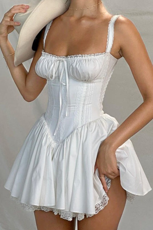 Spaghetti Strap Lace Trim Ballet A Line Sleeveless Mini Dress - View 2