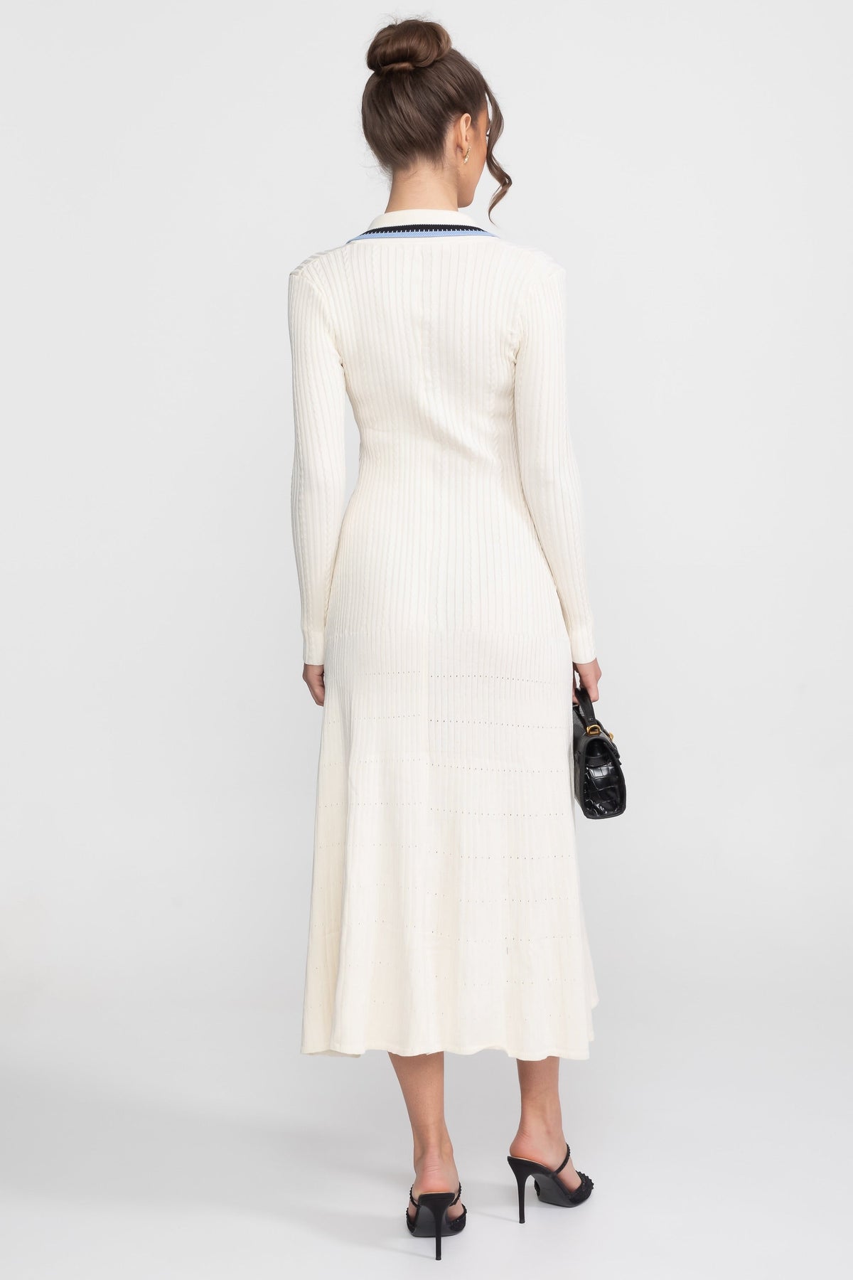 Long Sleeve Knit Midi Dress - Ivoire - View 6