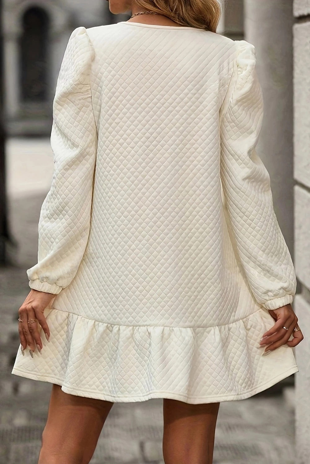 Ariana White Structured Grid Ruffle Hem Mini Dress - View 2