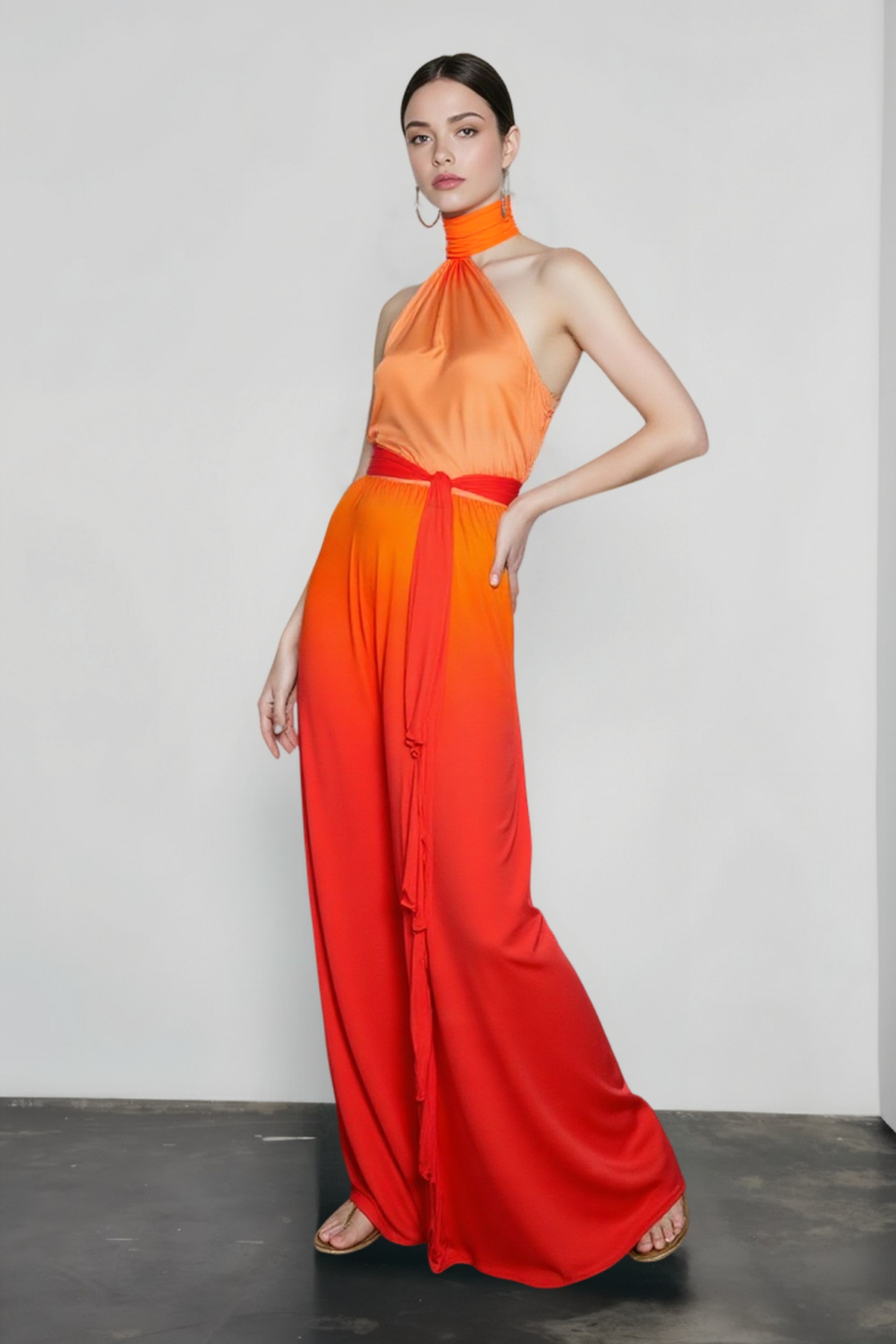 Ombre Halter Neck Backless Wide Leg Jumpsuit