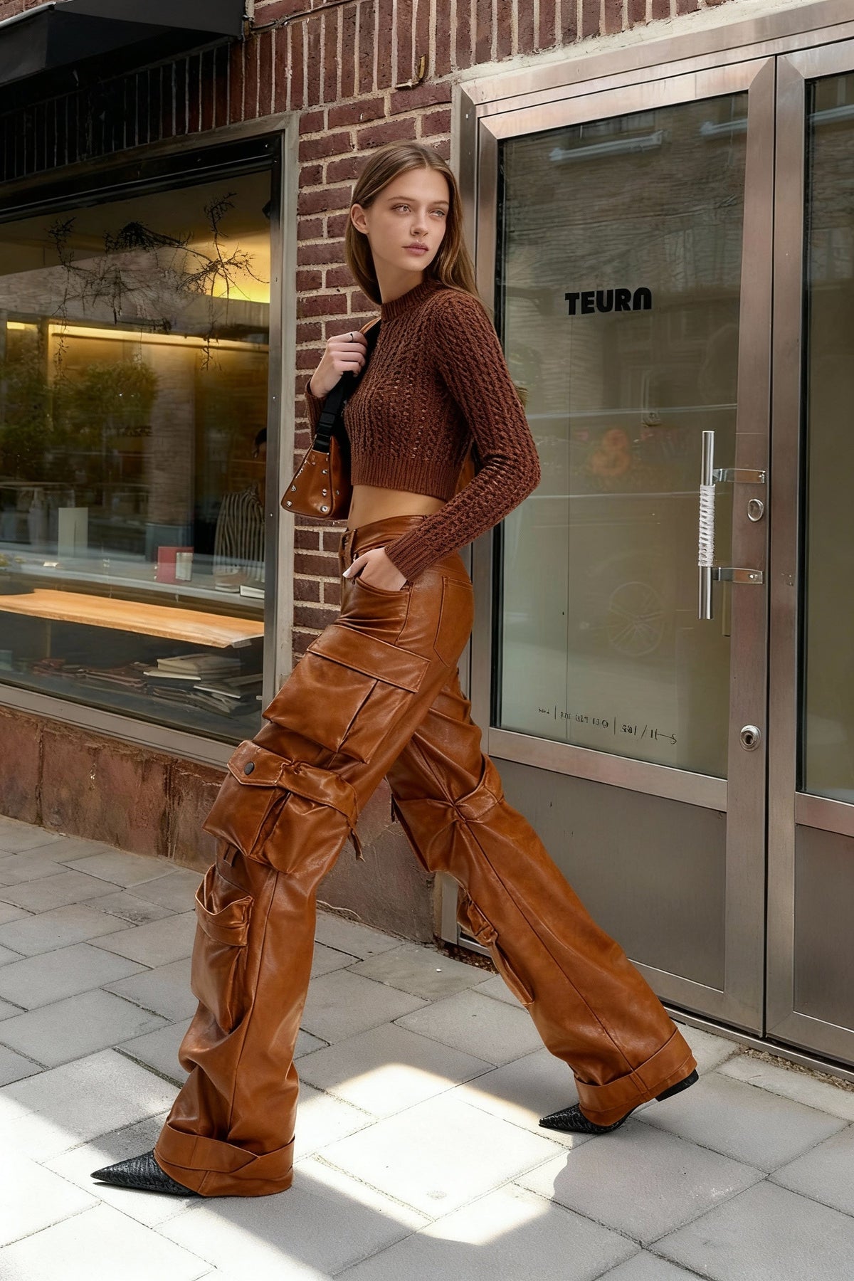 Loose PU Leather Cargo Pant