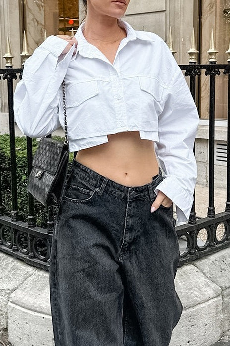Cropped Pocket Detail Cotton Blouse