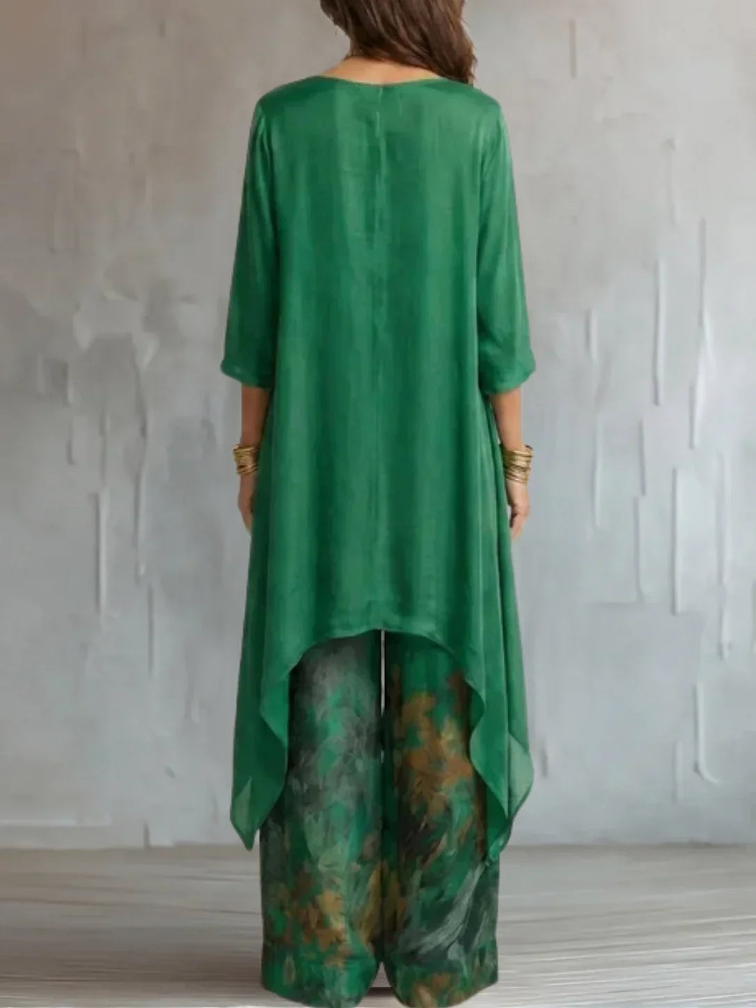 Boat Neck High Low Top and Floral Wide Leg Pants Two Piece Set 7