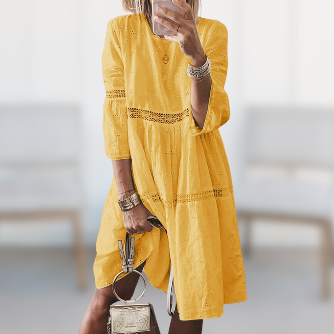 Eyelet Embroidered Lace Trim Tiered 3/4 Sleeve Mini Dress - View 4