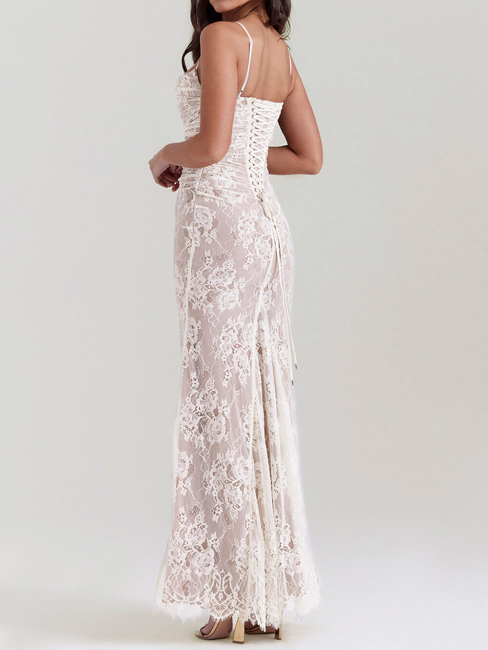 Vintage Lace Maxi Dress in White - View 4
