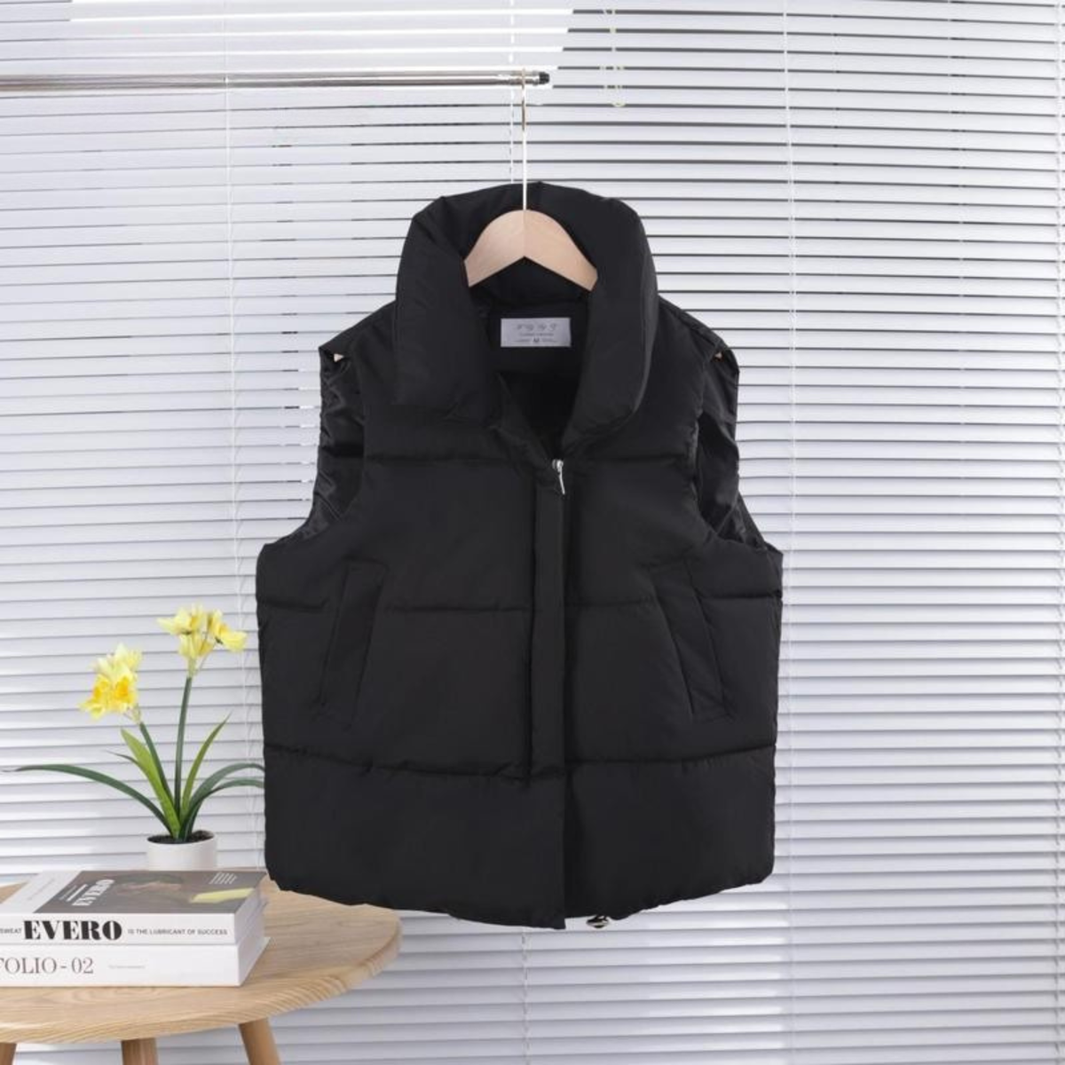 High Neck Zip Front Quilted Puffer Vest 2
