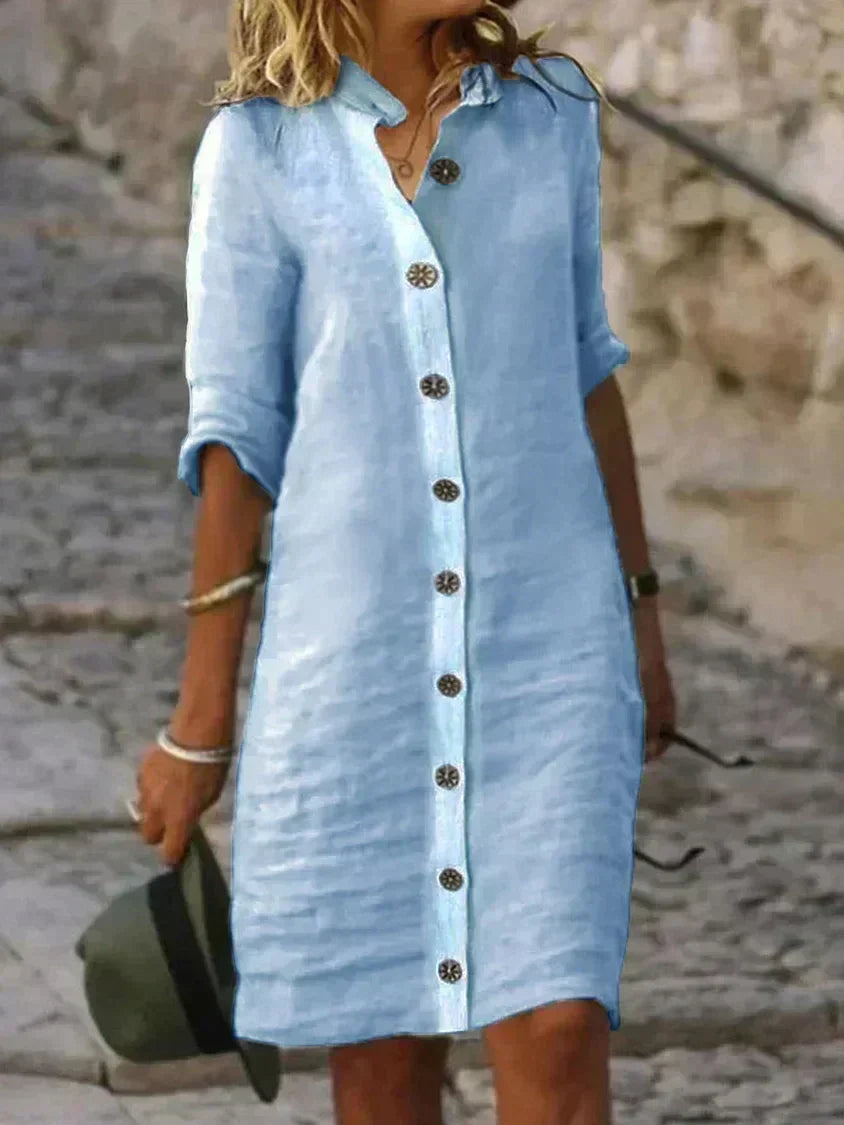 Button Down Collar Long Sleeve Shirt Mini Dress - View 4