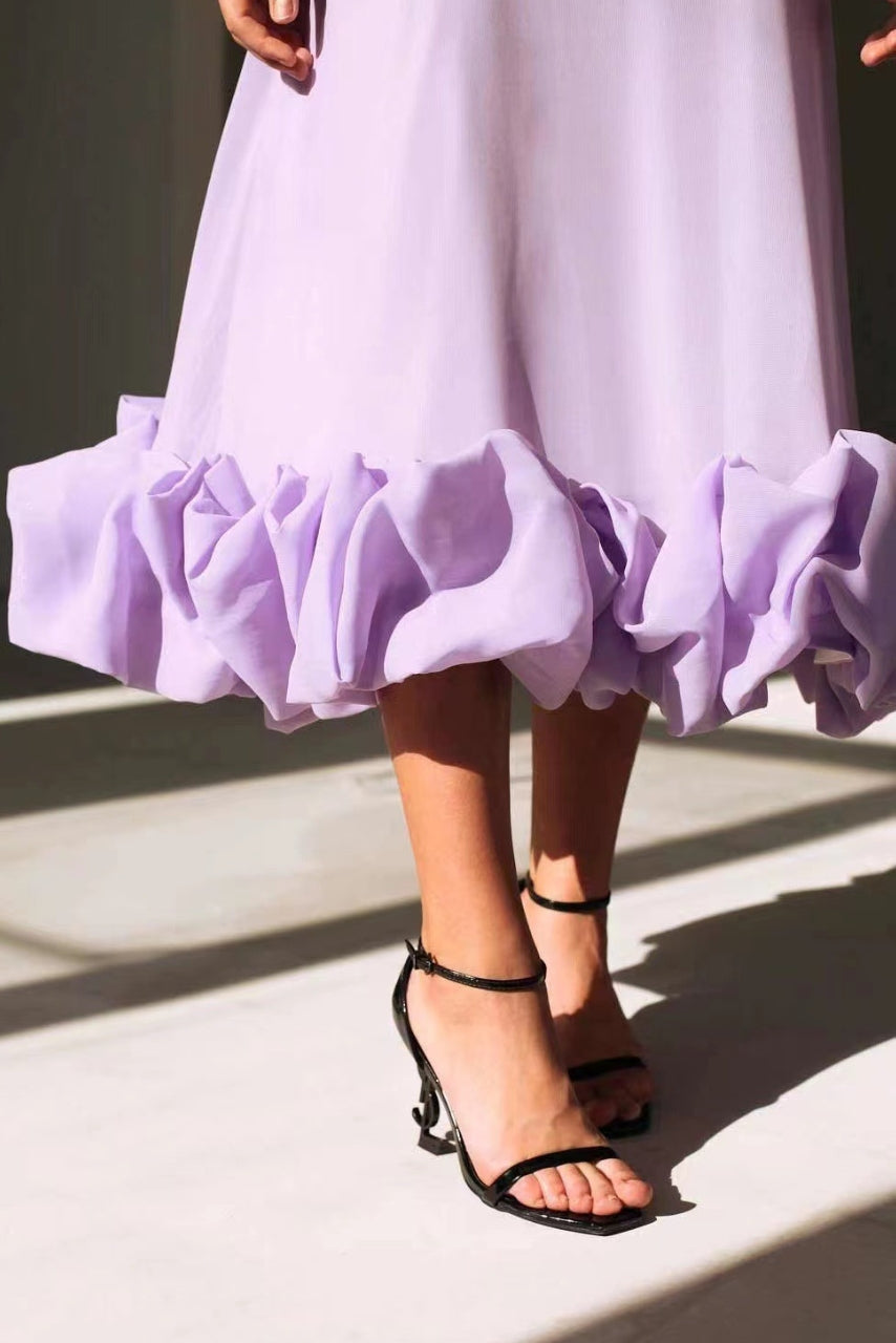 Spaghetti Strap Ruffle Hem Fit and Flare Midi Dress 9