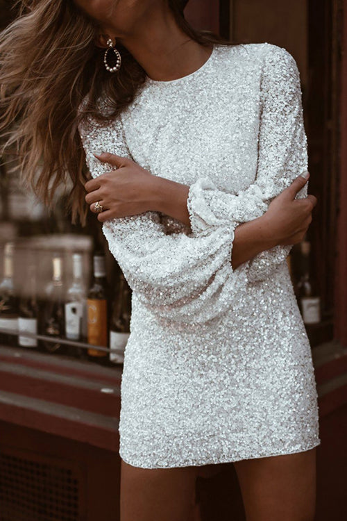 Sequin Bishop Sleeve Bodycon Mini Dress - View 2