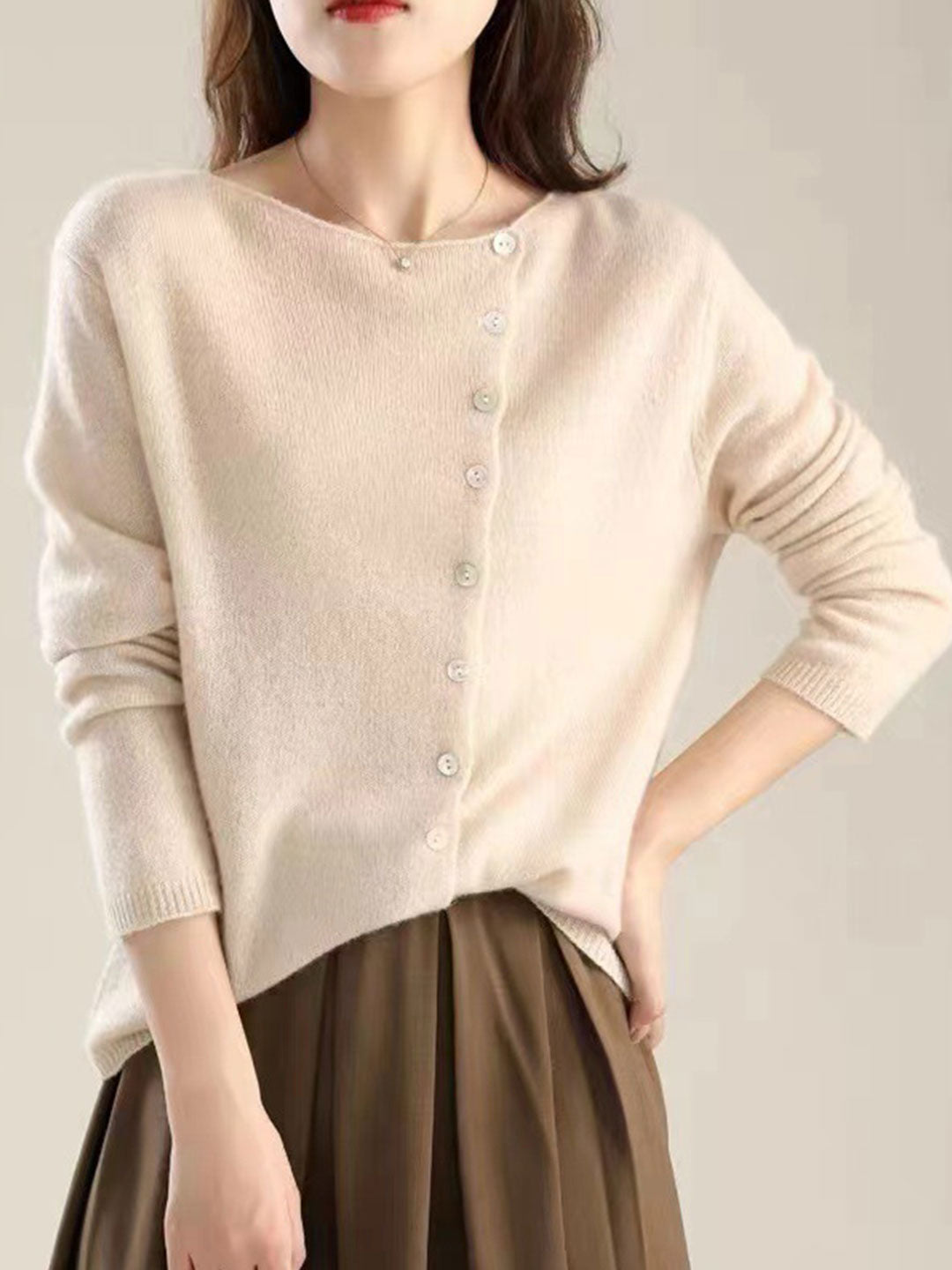 Foldover Collar Button Front Long Sleeve Knit Cardigan 8