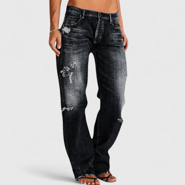 Mid Rise Distressed Straight Leg Jeans 4